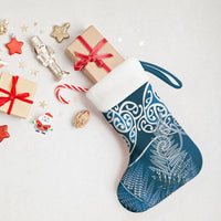 Aotearoa Maori Koru Curves Christmas Stocking Silver Ferns - Navy Blue LT7 - Polynesian Pride