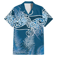 Aotearoa Maori Koru Curves Family Matching Tank Maxi Dress and Hawaiian Shirt Silver Ferns - Navy Blue