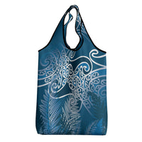 Aotearoa Maori Koru Curves Grocery Bag Silver Ferns - Navy Blue