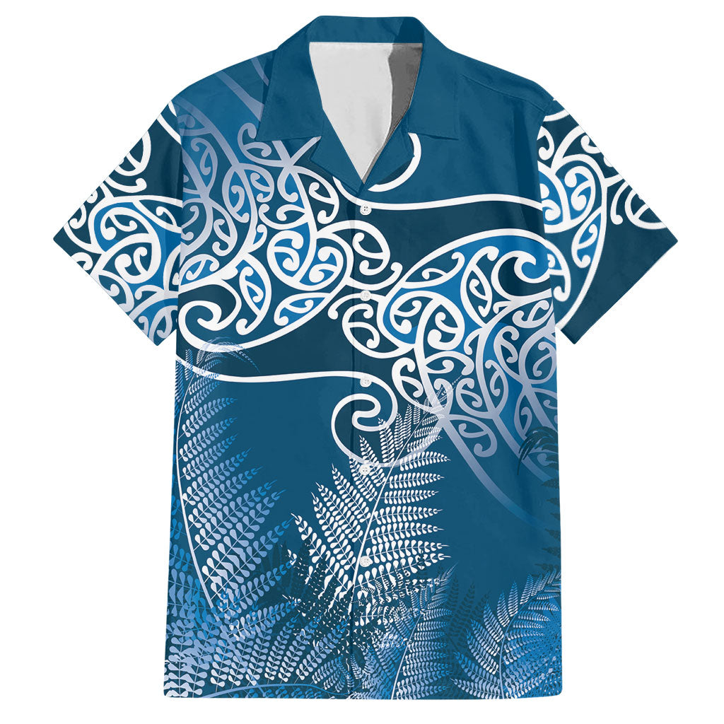 Aotearoa Maori Koru Curves Hawaiian Shirt Silver Ferns - Navy Blue LT7 Navy Blue - Polynesian Pride