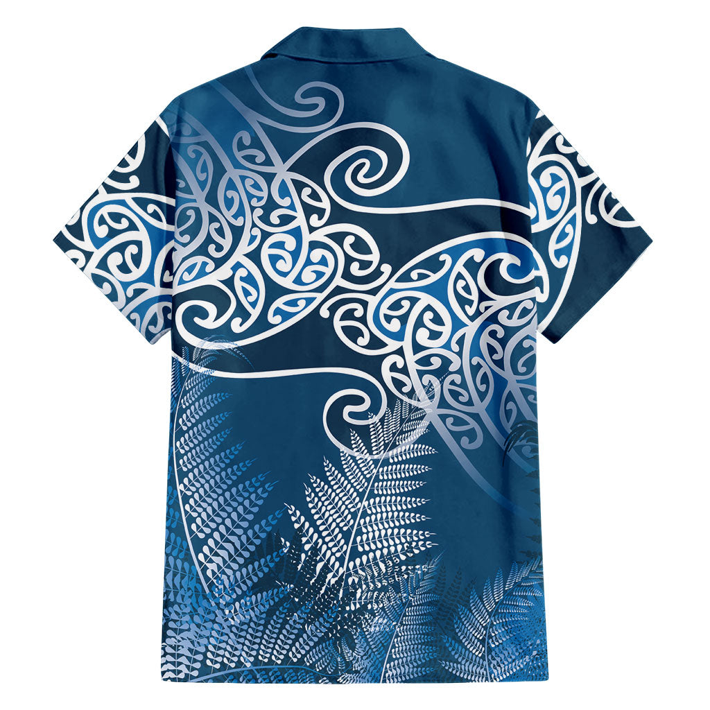 Aotearoa Maori Koru Curves Hawaiian Shirt Silver Ferns - Navy Blue LT7 - Polynesian Pride