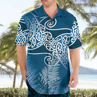 Aotearoa Maori Koru Curves Hawaiian Shirt Silver Ferns - Navy Blue LT7 - Polynesian Pride
