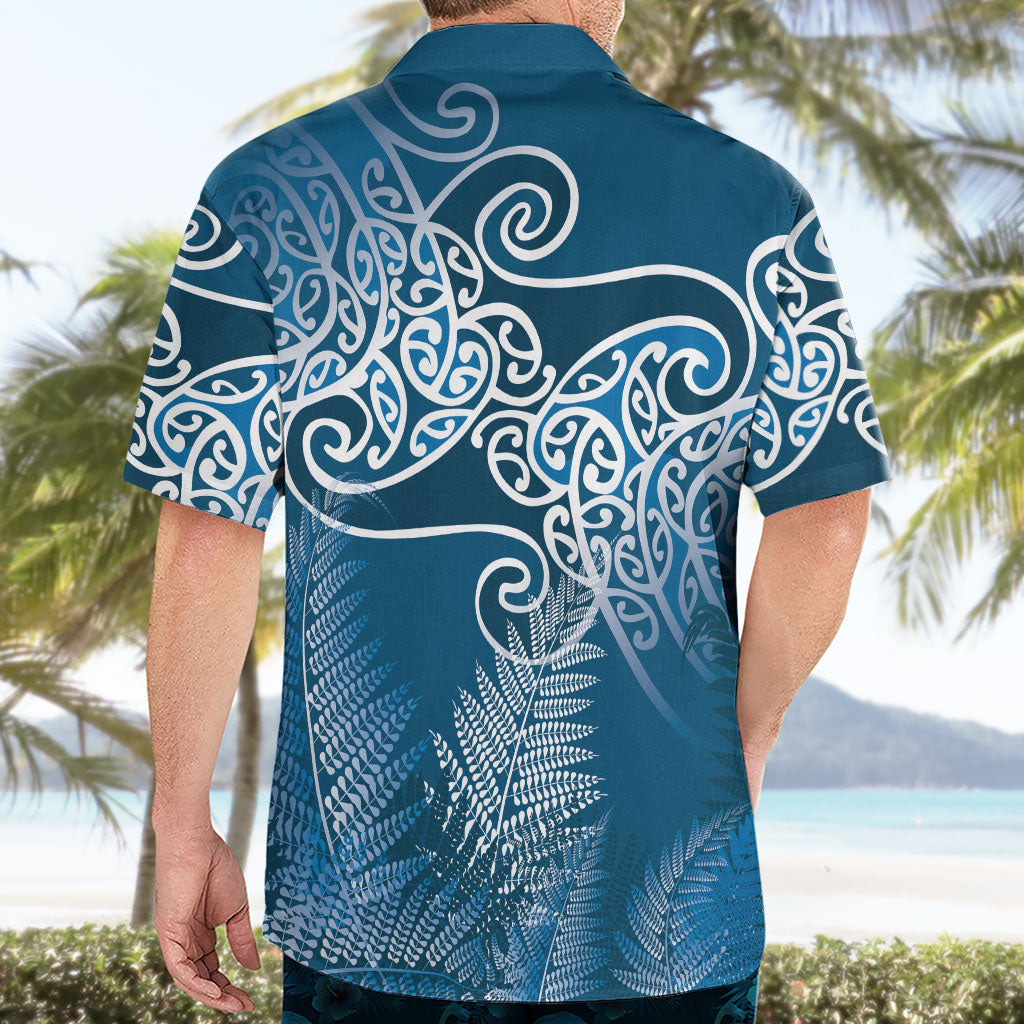Aotearoa Maori Koru Curves Hawaiian Shirt Silver Ferns - Navy Blue LT7 - Polynesian Pride