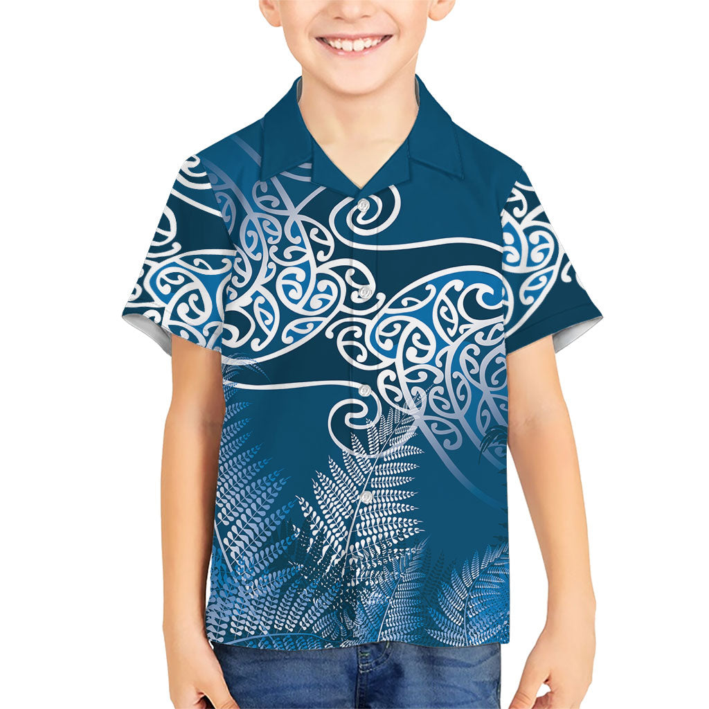 Aotearoa Maori Koru Curves Hawaiian Shirt Silver Ferns - Navy Blue LT7 - Polynesian Pride