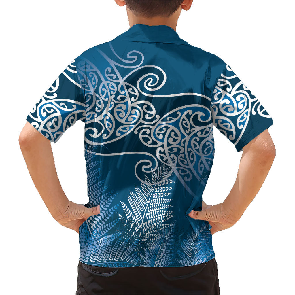 Aotearoa Maori Koru Curves Kid Hawaiian Shirt Silver Ferns - Navy Blue LT7 - Polynesian Pride