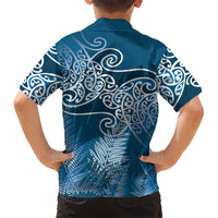 Aotearoa Maori Koru Curves Kid Hawaiian Shirt Silver Ferns - Navy Blue LT7 - Polynesian Pride