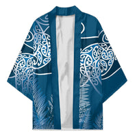 Aotearoa Maori Koru Curves Kimono Silver Ferns - Navy Blue