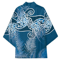 Aotearoa Maori Koru Curves Kimono Silver Ferns - Navy Blue