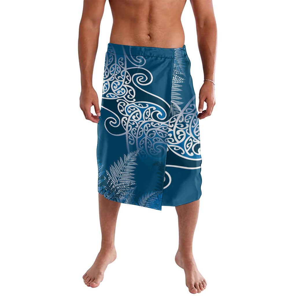 Aotearoa Maori Koru Curves Lavalava Silver Ferns - Navy Blue
