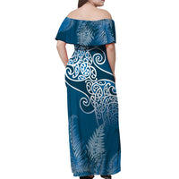 Aotearoa Maori Koru Curves Off Shoulder Maxi Dress Silver Ferns - Navy Blue