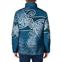 Aotearoa Maori Koru Curves Padded Jacket Silver Ferns - Navy Blue