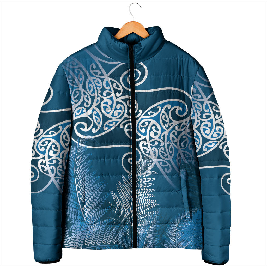 Aotearoa Maori Koru Curves Padded Jacket Silver Ferns - Navy Blue