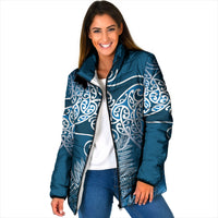 Aotearoa Maori Koru Curves Padded Jacket Silver Ferns - Navy Blue