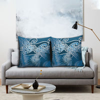 Aotearoa Maori Koru Curves Pillow Cover Silver Ferns - Navy Blue