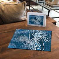 Aotearoa Maori Koru Curves Puzzle Silver Ferns - Navy Blue