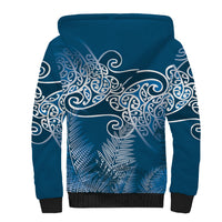 Aotearoa Maori Koru Curves Sherpa Hoodie Silver Ferns - Navy Blue