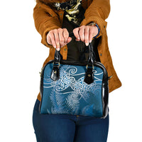 Aotearoa Maori Koru Curves Shoulder Handbag Silver Ferns - Navy Blue