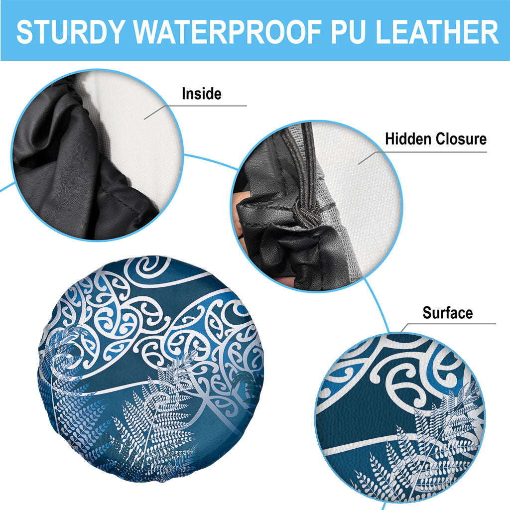 Aotearoa Maori Koru Curves Spare Tire Cover Silver Ferns - Navy Blue LT7 - Polynesian Pride