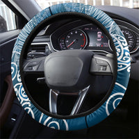 Aotearoa Maori Koru Curves Steering Wheel Cover Silver Ferns - Navy Blue