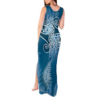 Aotearoa Maori Koru Curves Tank Maxi Dress Silver Ferns - Navy Blue