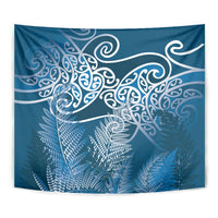 Aotearoa Maori Koru Curves Tapestry Silver Ferns - Navy Blue