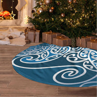 Aotearoa Maori Koru Curves Tree Skirt Silver Ferns - Navy Blue LT7 - Polynesian Pride