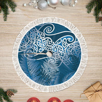 Aotearoa Maori Koru Curves Tree Skirt Silver Ferns - Navy Blue LT7 Fringed Navy Blue - Polynesian Pride