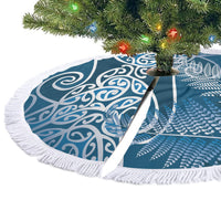 Aotearoa Maori Koru Curves Tree Skirt Silver Ferns - Navy Blue LT7 - Polynesian Pride