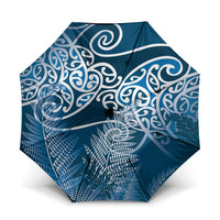 Aotearoa Maori Koru Curves Umbrella Silver Ferns - Navy Blue
