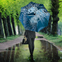 Aotearoa Maori Koru Curves Umbrella Silver Ferns - Navy Blue