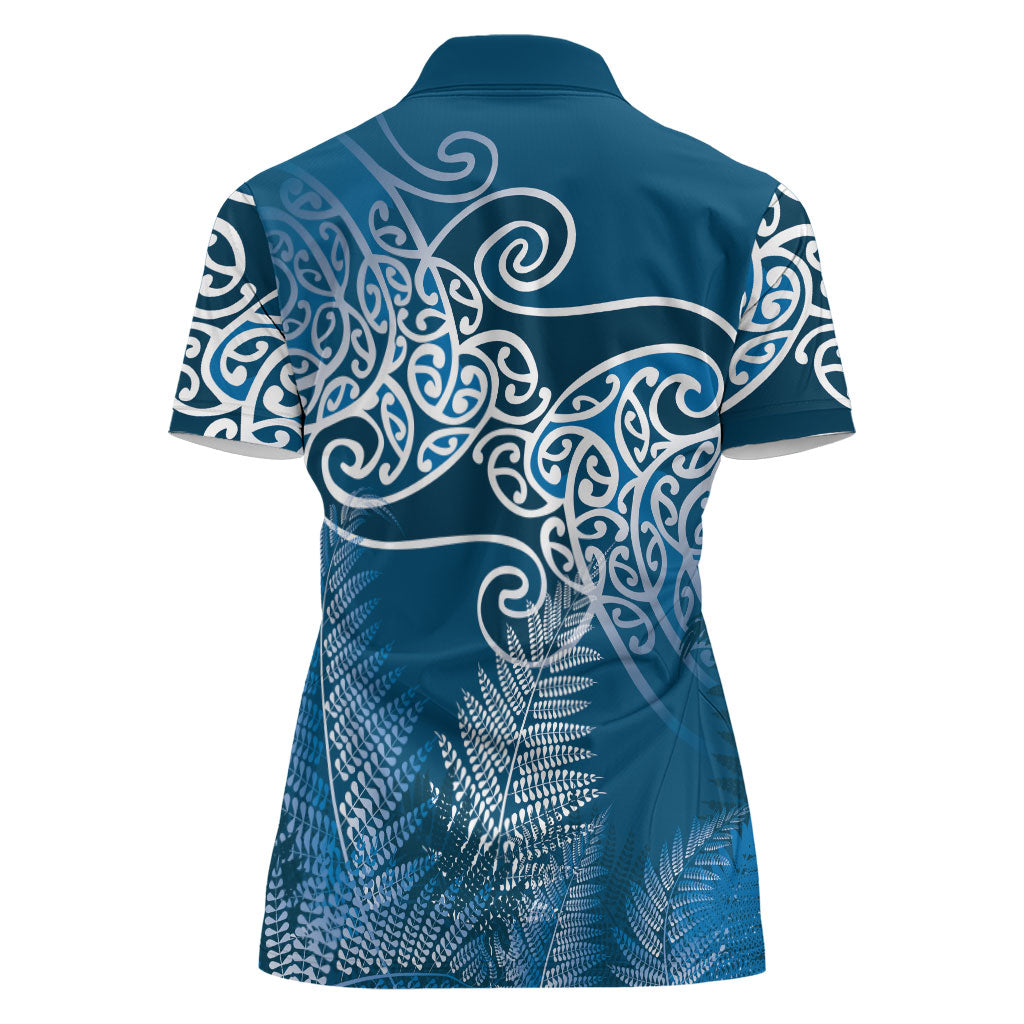 Aotearoa Maori Koru Curves Women Polo Shirt Silver Ferns - Navy Blue