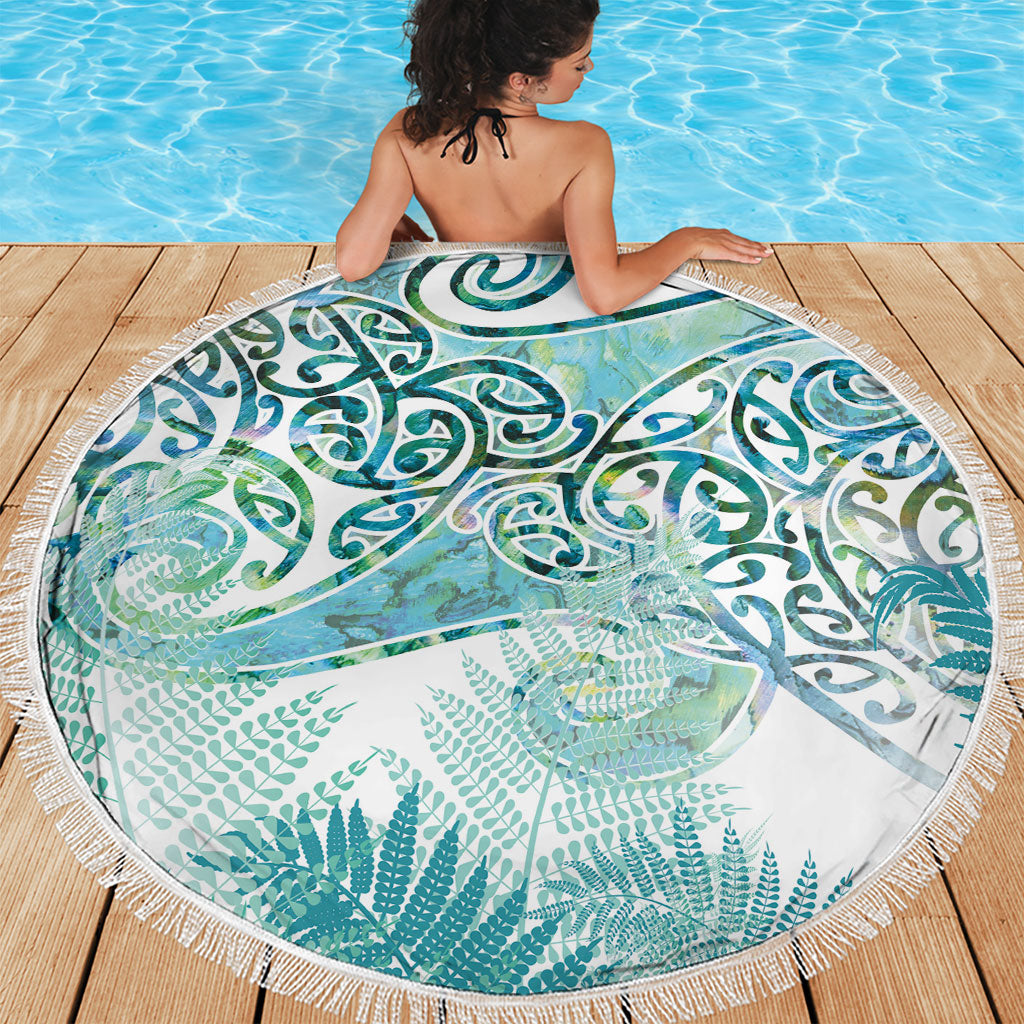 Aotearoa Maori Koru Curves Beach Blanket Mossy Paua Shell