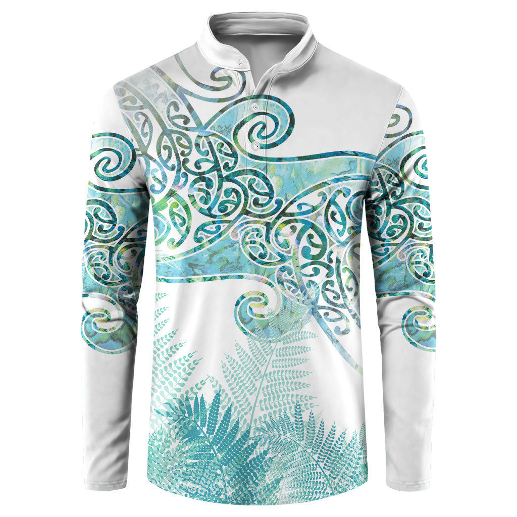 Aotearoa Maori Koru Curves Button Sweatshirt Mossy Paua Shell