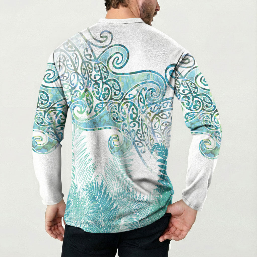 Aotearoa Maori Koru Curves Button Sweatshirt Mossy Paua Shell