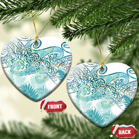 Aotearoa Maori Koru Curves Ceramic Ornament Mossy Paua Shell LT7 Heart Green - Polynesian Pride