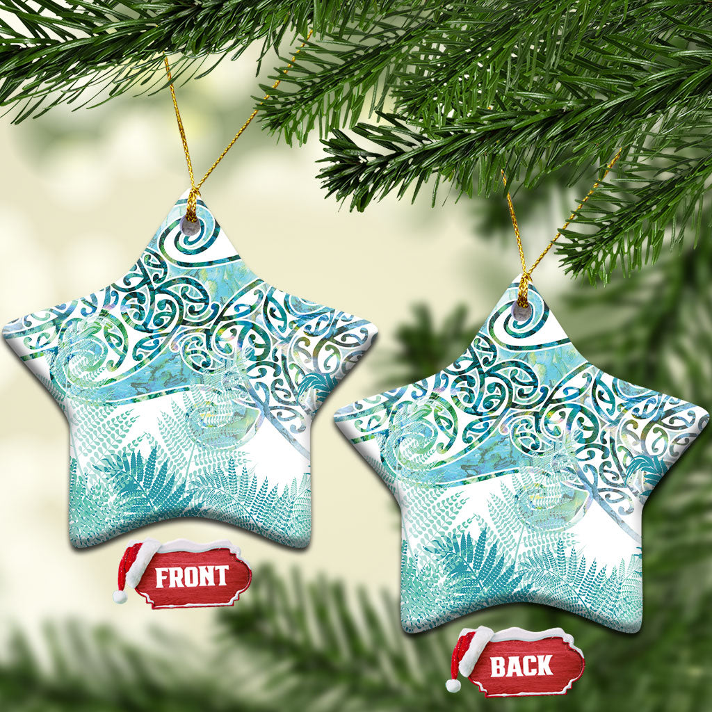 Aotearoa Maori Koru Curves Ceramic Ornament Mossy Paua Shell LT7 Star Green - Polynesian Pride