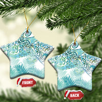 Aotearoa Maori Koru Curves Ceramic Ornament Mossy Paua Shell LT7 Star Green - Polynesian Pride