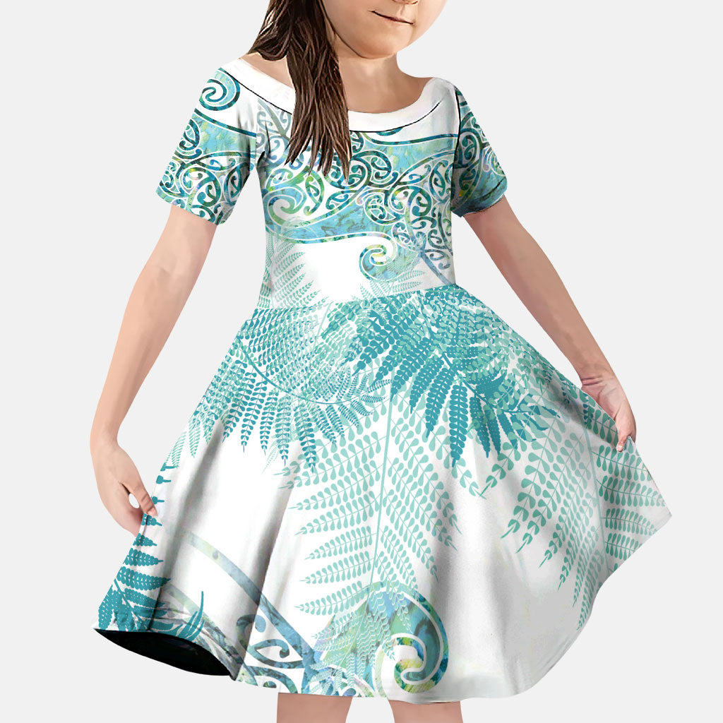 Aotearoa Maori Koru Curves Family Matching Off The Shoulder Long Sleeve Dress and Hawaiian Shirt Mossy Paua Shell