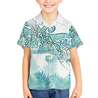 Aotearoa Maori Koru Curves Family Matching Off The Shoulder Long Sleeve Dress and Hawaiian Shirt Mossy Paua Shell