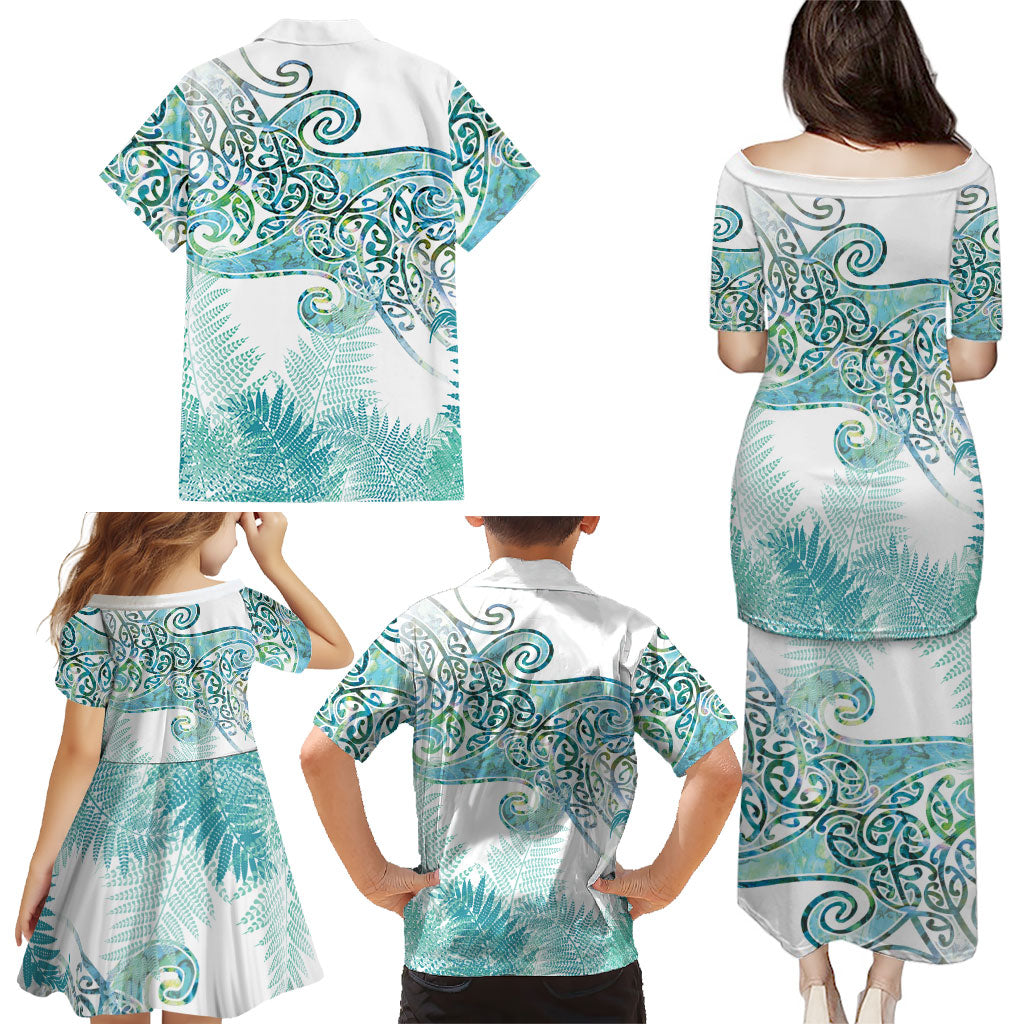 Aotearoa Maori Koru Curves Family Matching Puletasi and Hawaiian Shirt Mossy Paua Shell