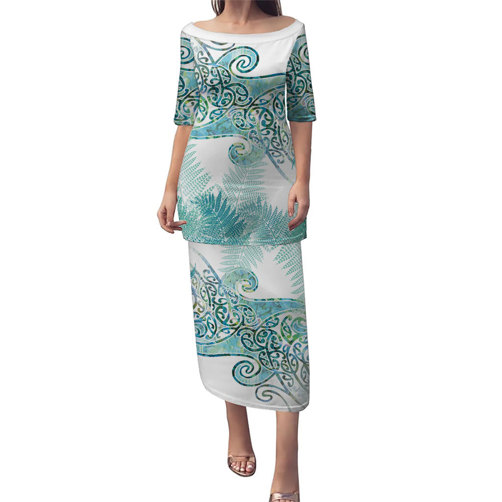 Aotearoa Maori Koru Curves Family Matching Puletasi and Hawaiian Shirt Mossy Paua Shell