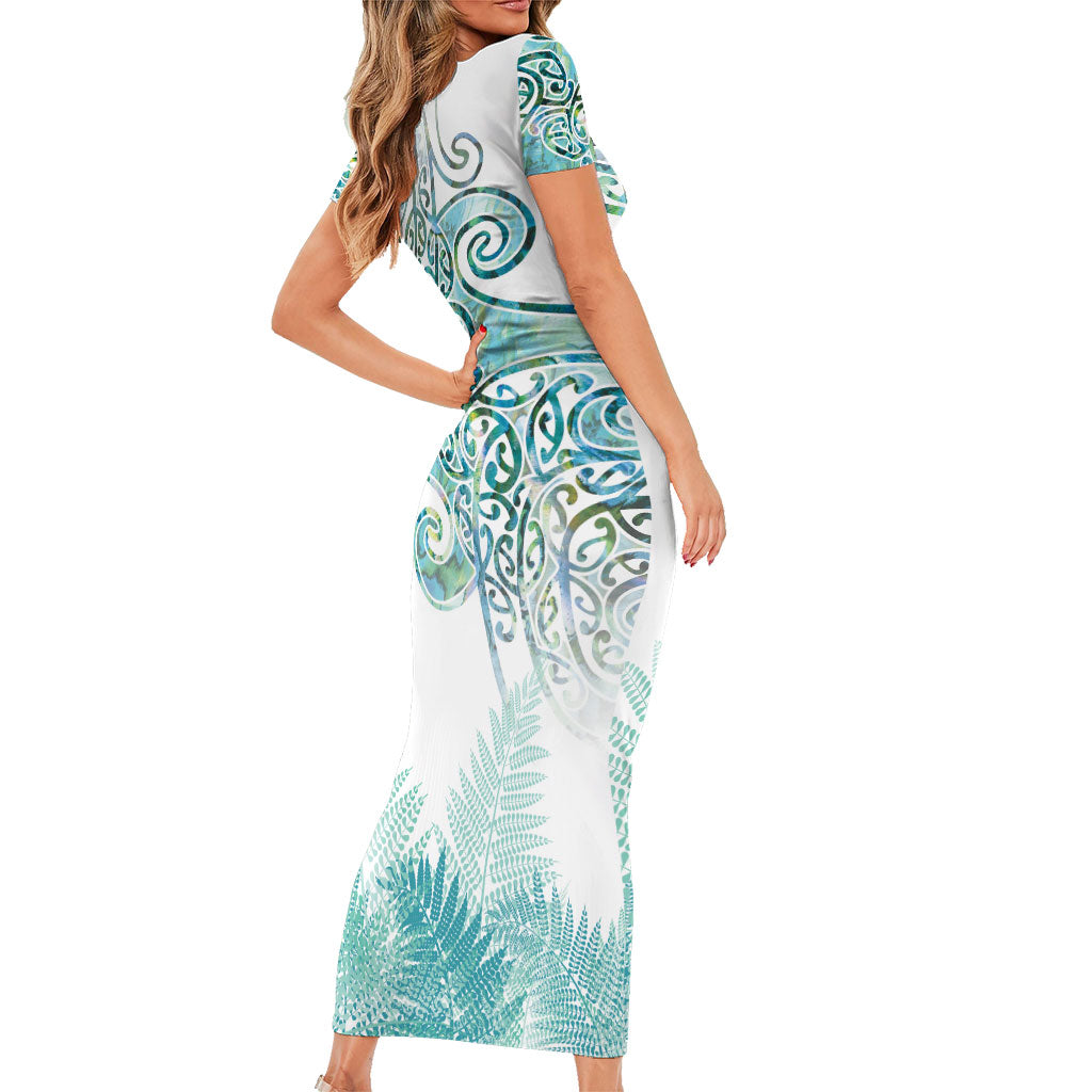 Aotearoa Maori Koru Curves Family Matching Short Sleeve Bodycon Dress and Hawaiian Shirt Mossy Paua Shell