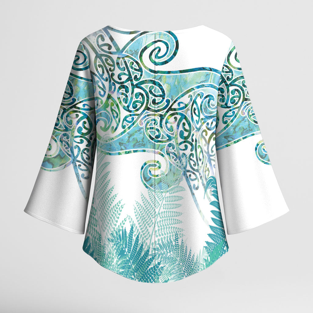 Aotearoa Maori Koru Curves Kimono Sleeve Blouse Mossy Paua Shell