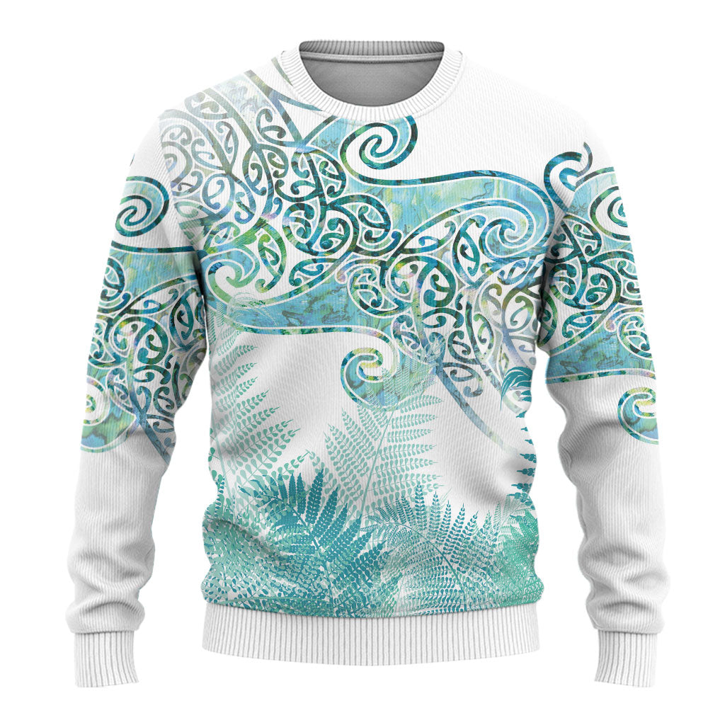 Aotearoa Maori Koru Curves Ugly Christmas Sweater Mossy Paua Shell LT7 - Polynesian Pride