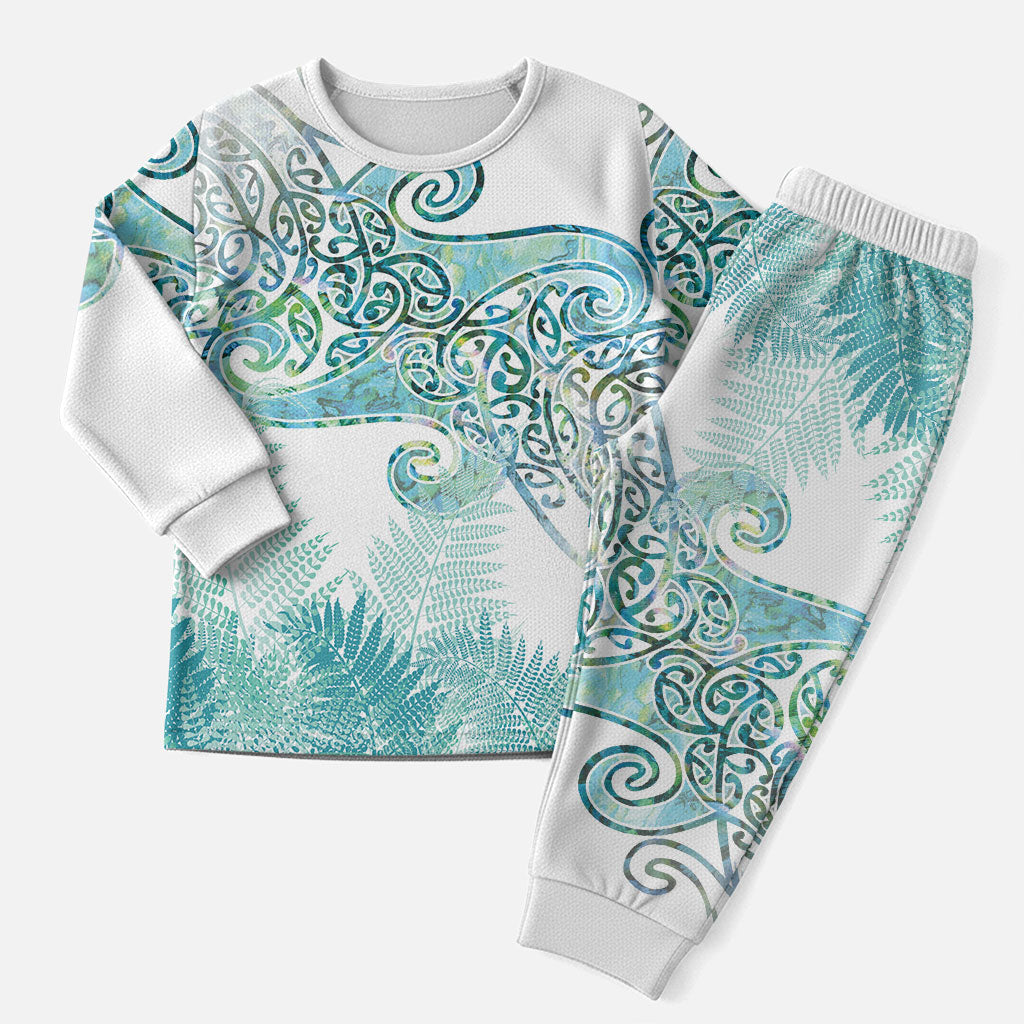 Aotearoa Maori Koru Curves Christmas Pajama Set Mossy Paua Shell LT7 Men Green - Polynesian Pride