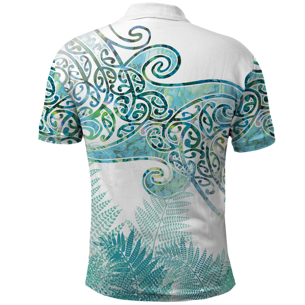 Aotearoa Maori Koru Curves Polo Shirt Mossy Paua Shell LT7 - Polynesian Pride