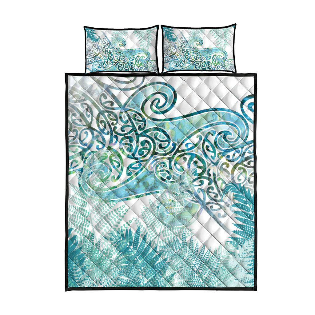 Aotearoa Maori Koru Curves Quilt Bed Set Mossy Paua Shell LT7 - Polynesian Pride