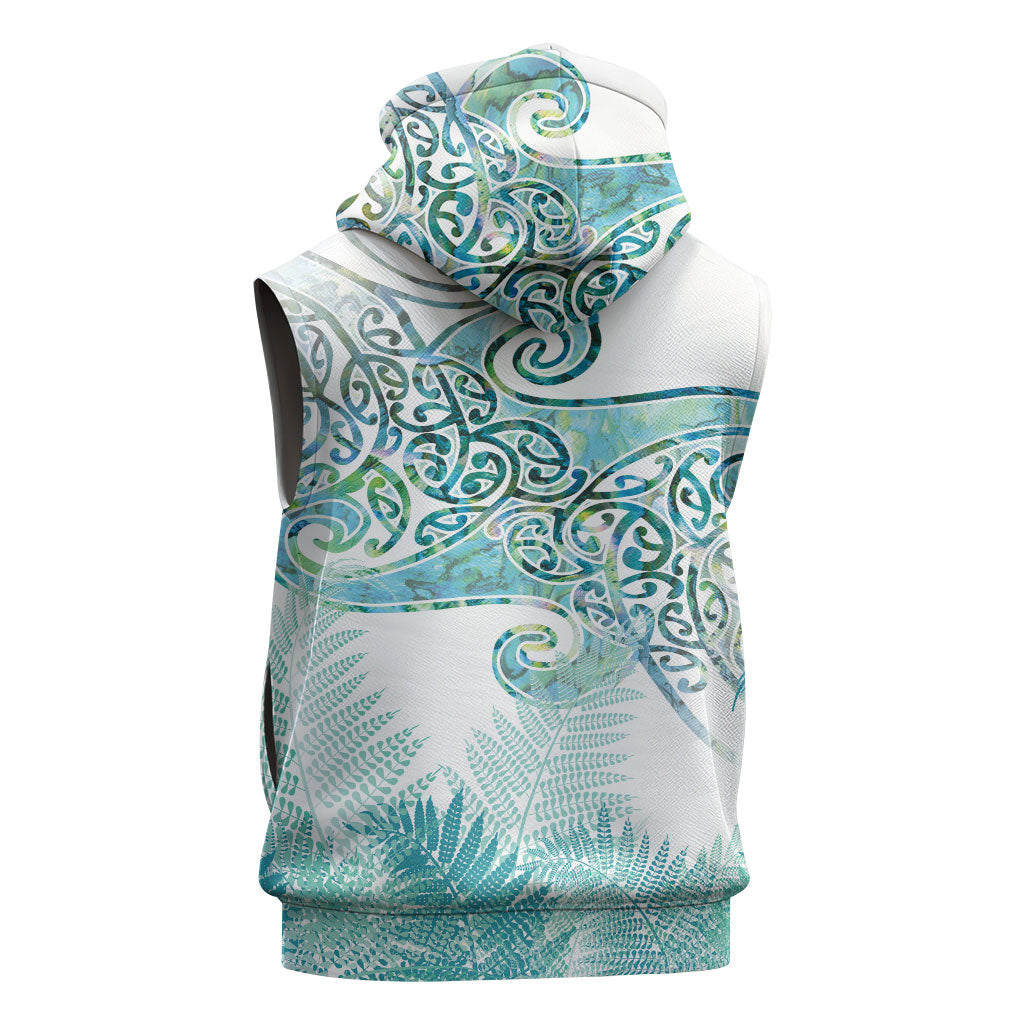 Aotearoa Maori Koru Curves Sleeveless Zip Hoodie Mossy Paua Shell LT7 - Polynesian Pride