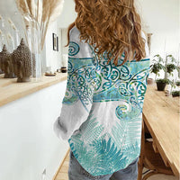 Aotearoa Maori Koru Curves Women Casual Shirt Mossy Paua Shell LT7 - Polynesian Pride