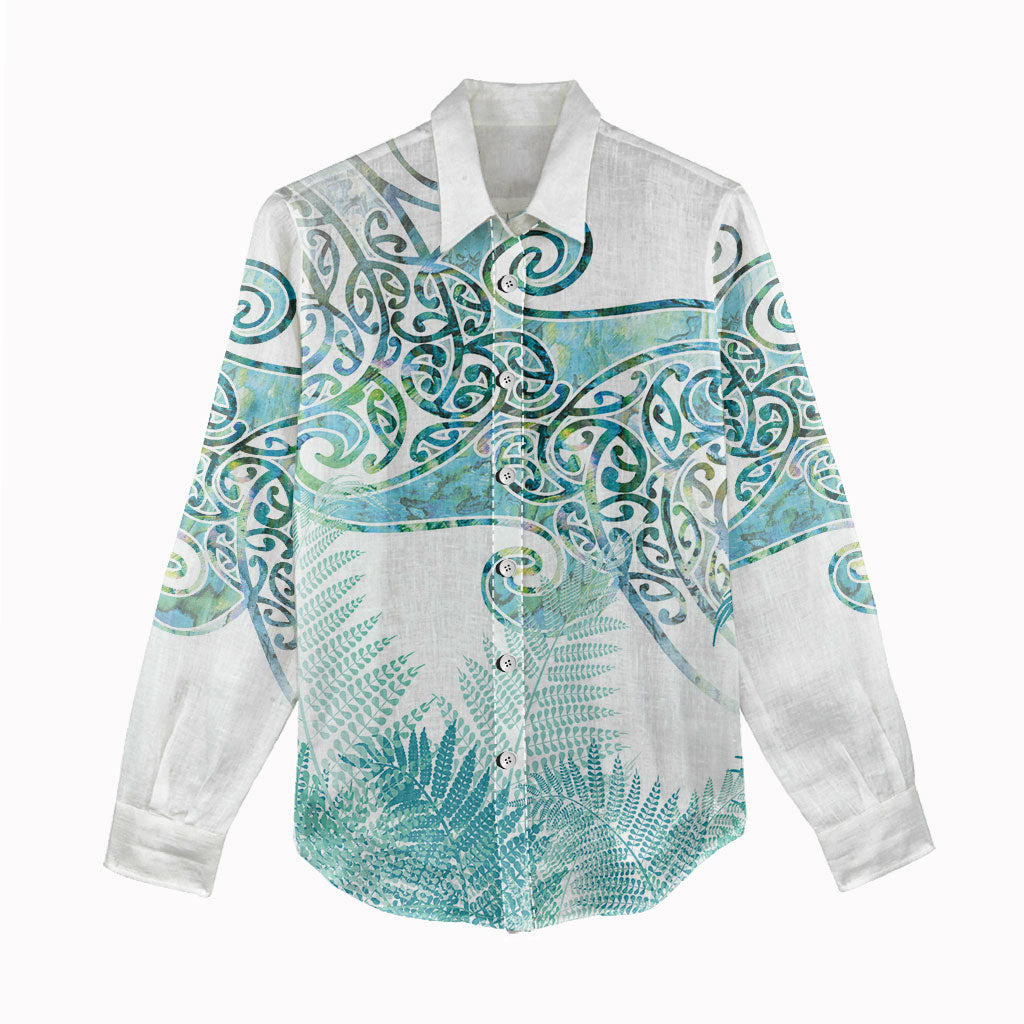 Aotearoa Maori Koru Curves Women Casual Shirt Mossy Paua Shell LT7 - Polynesian Pride